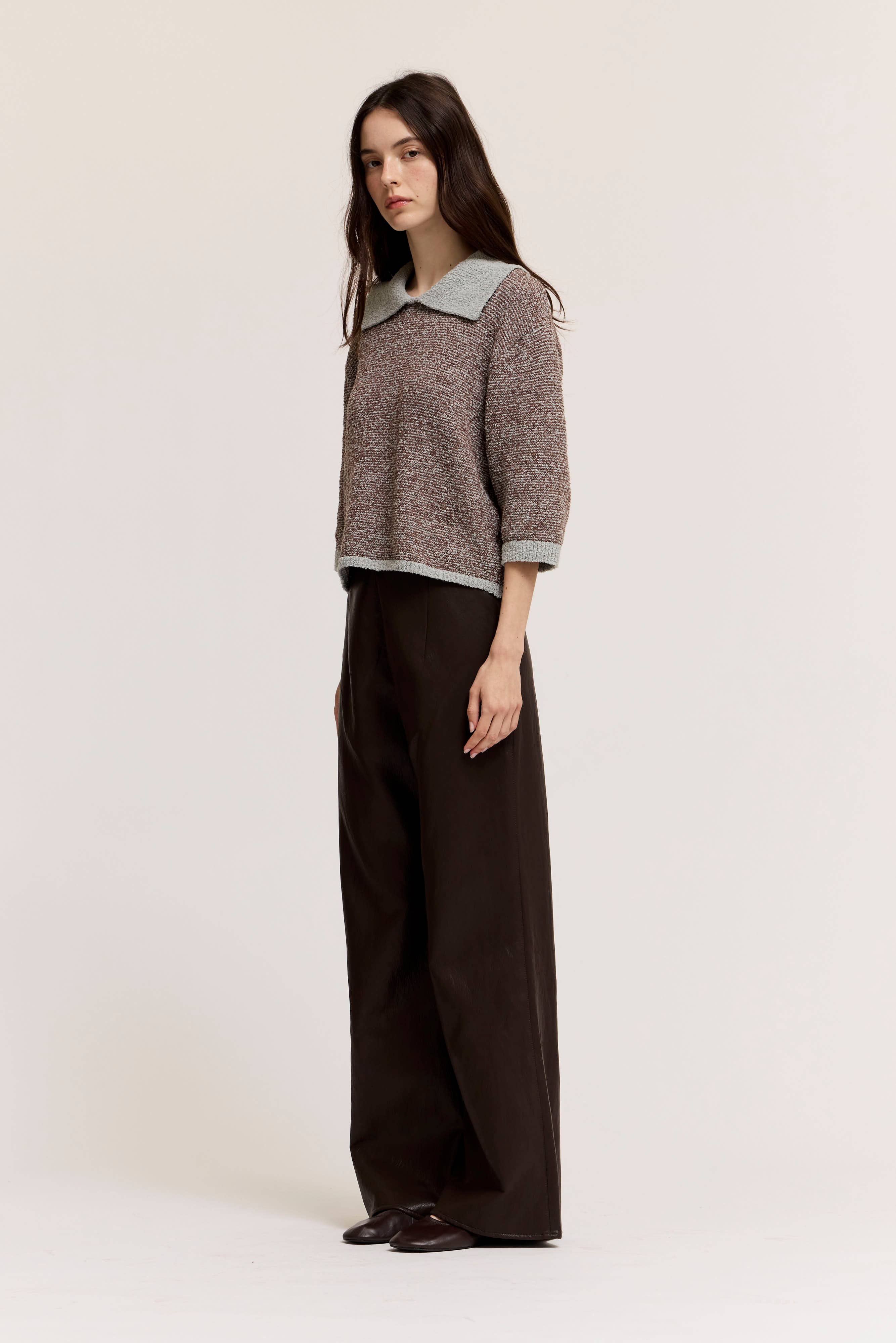 Two Tone Collared Knit Top