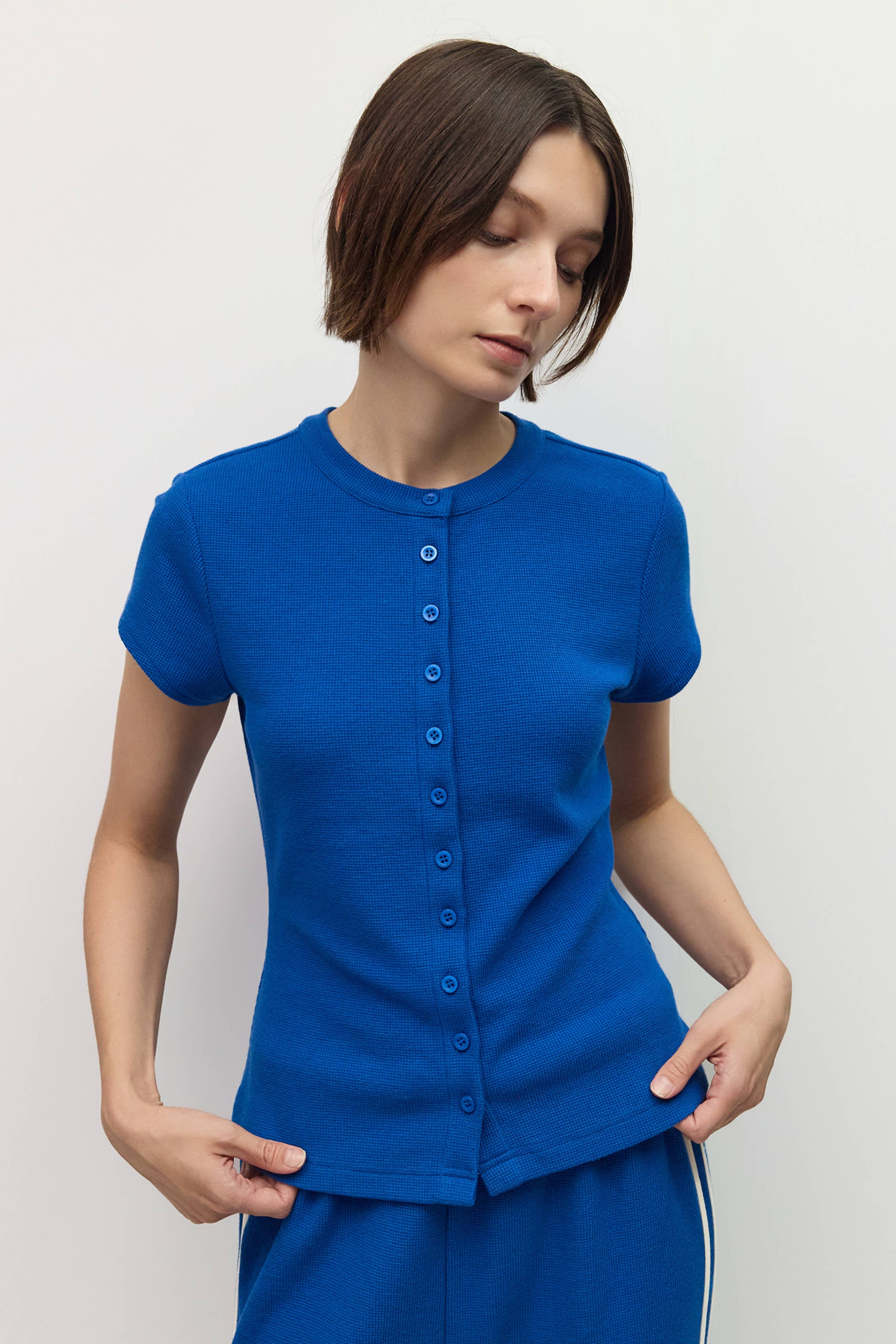 The Enzo Top | Waffle Button-Up Knit Top