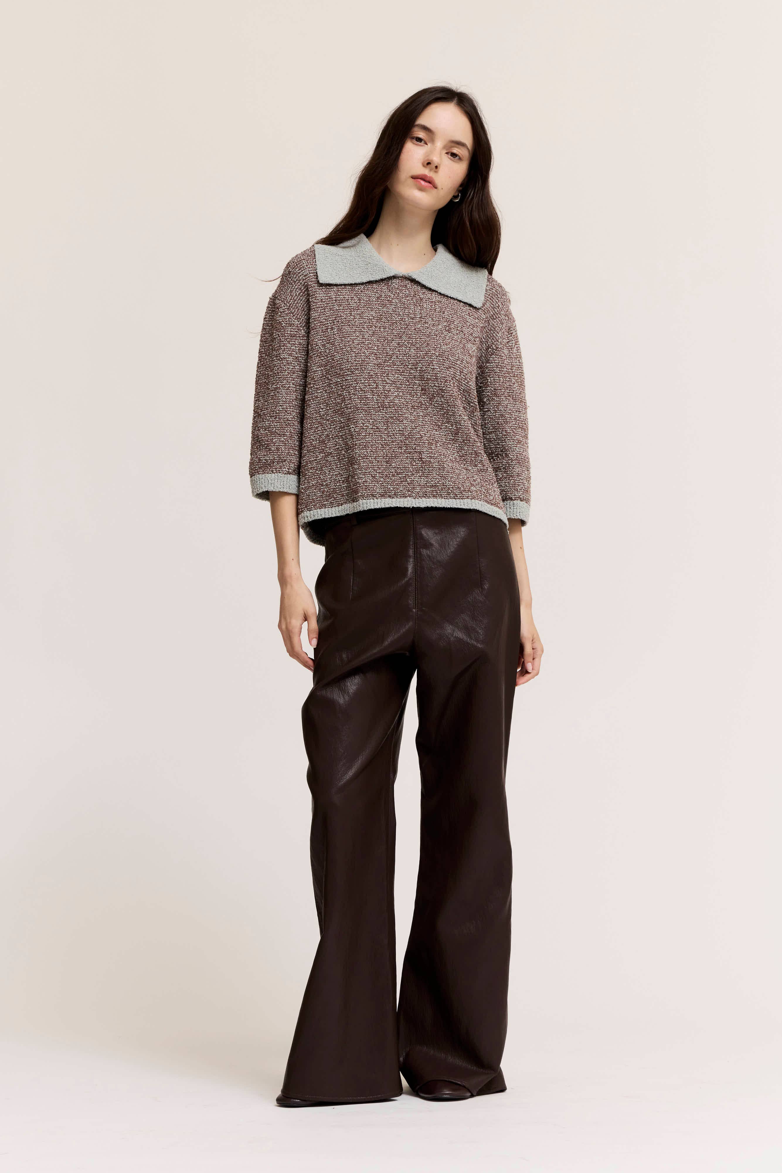 Two Tone Collared Knit Top