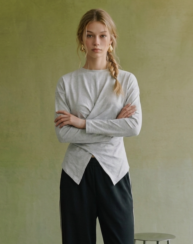 Twist Front Long Sleeve Knit Top