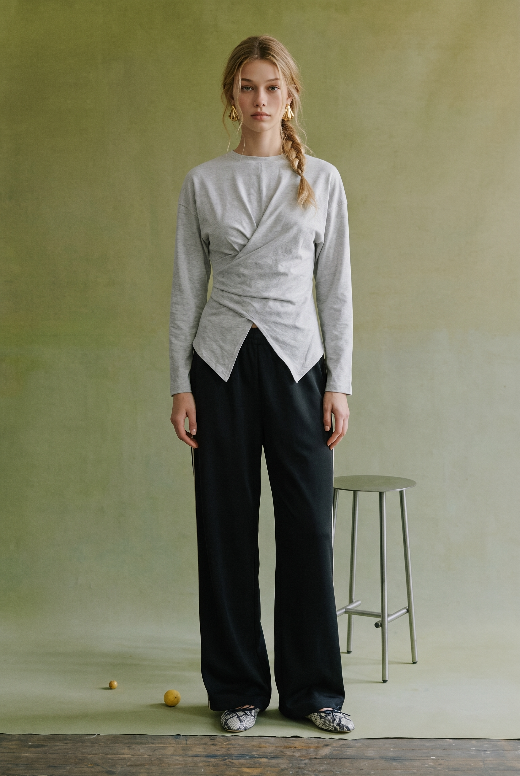 Twist Front Long Sleeve Knit Top