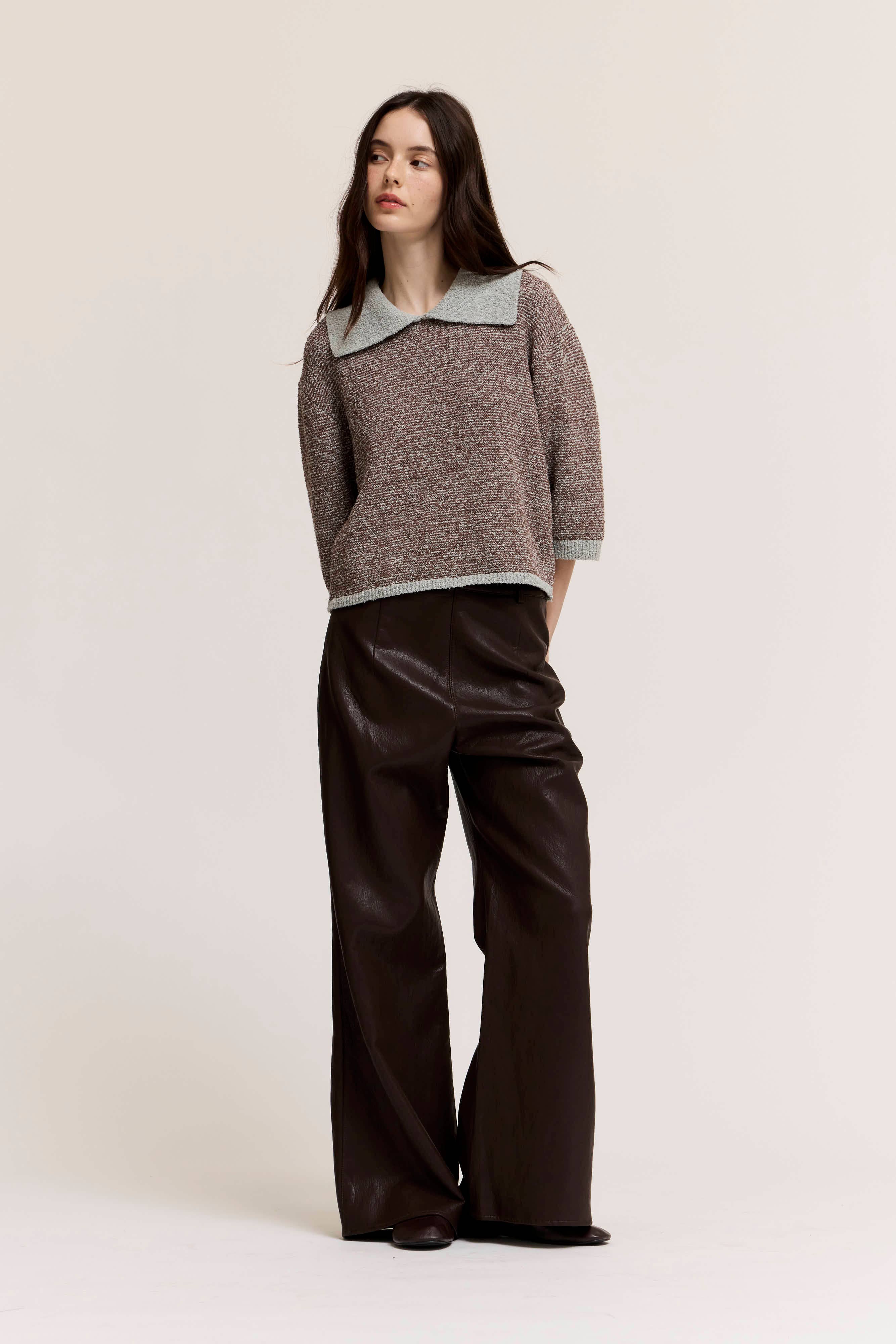 Two Tone Collared Knit Top