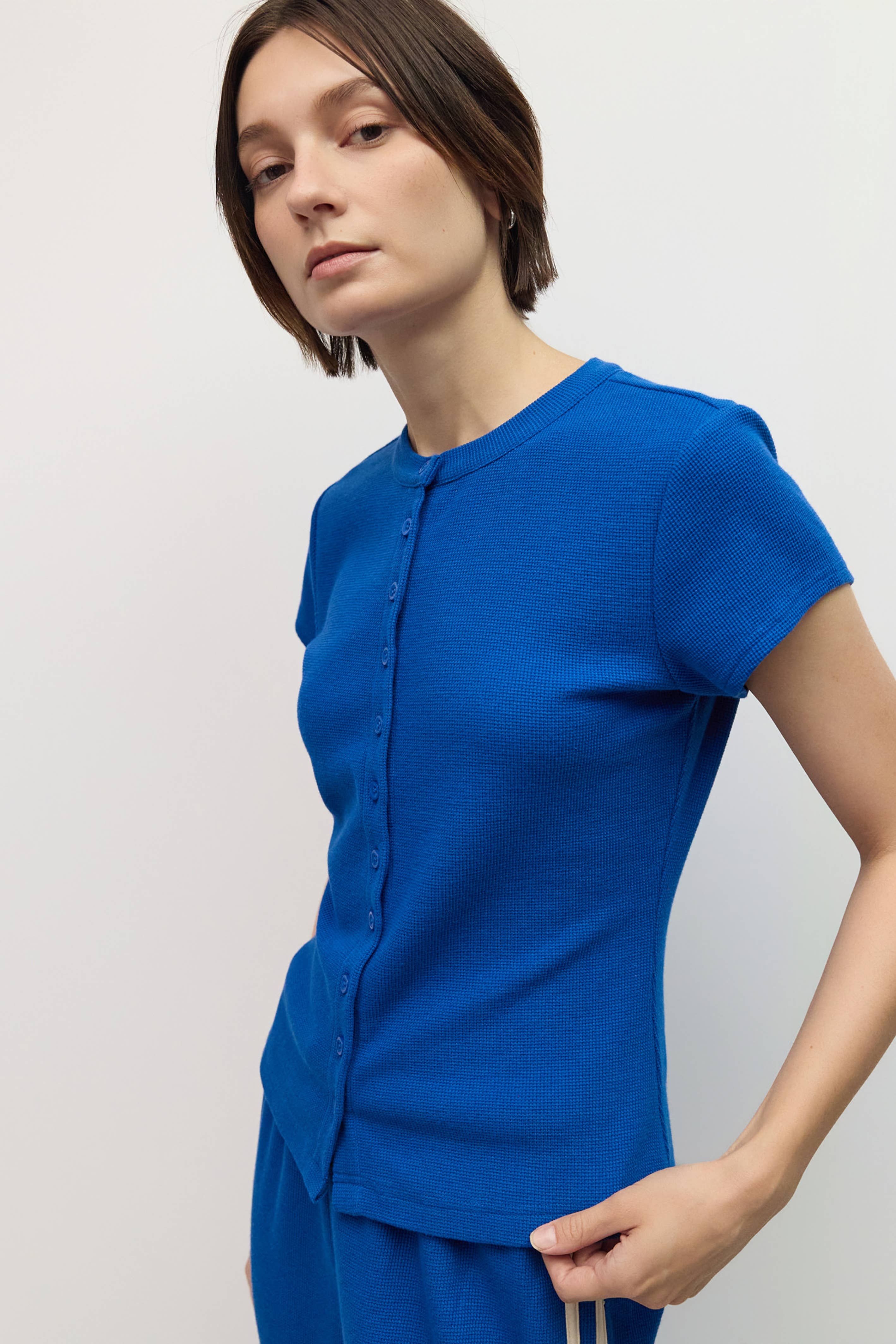 The Enzo Top | Waffle Button-Up Knit Top