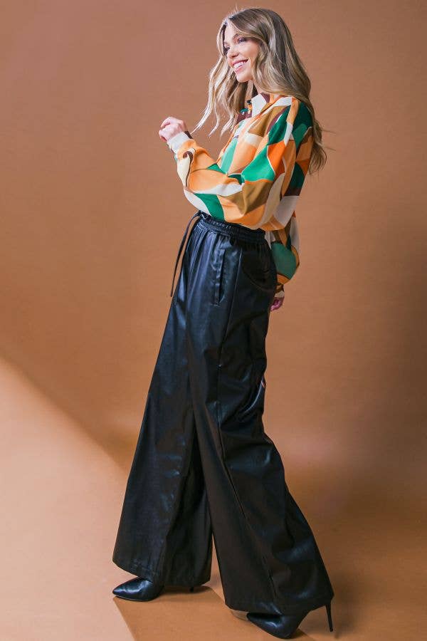 Faux Leather Wide Leg Pant
