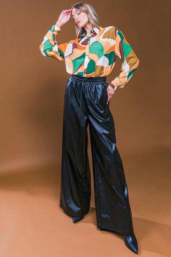 Faux Leather Wide Leg Pant