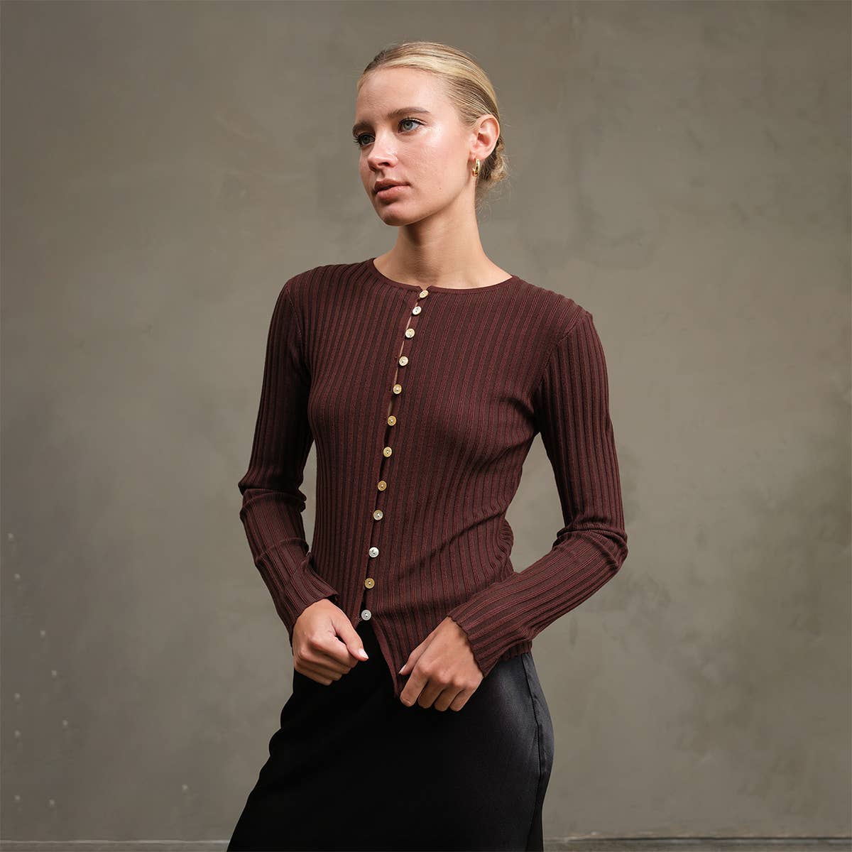 Nel Slim Fit Knit Button Top