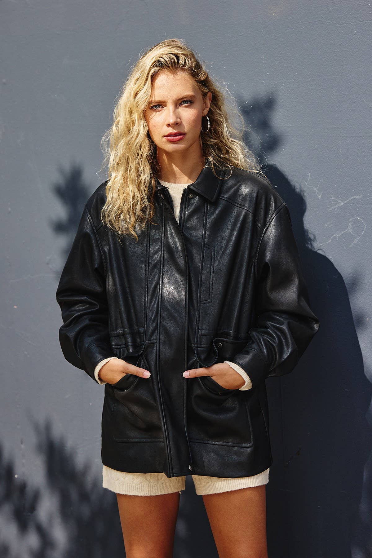 Shell Faux Leather Safari Jacket