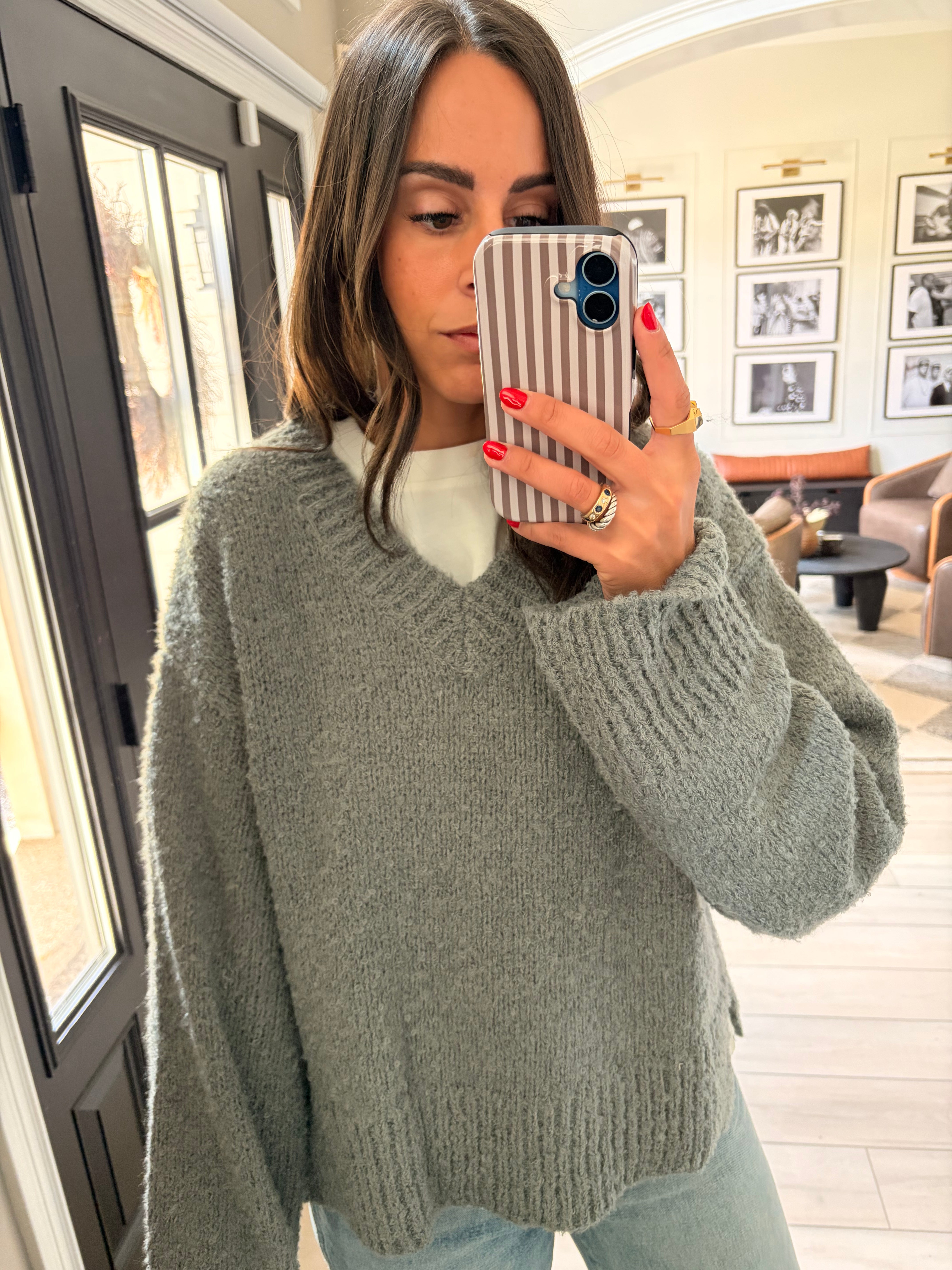 The Glen Sweater | Oversized Boucle Knit V-Neck Sweater