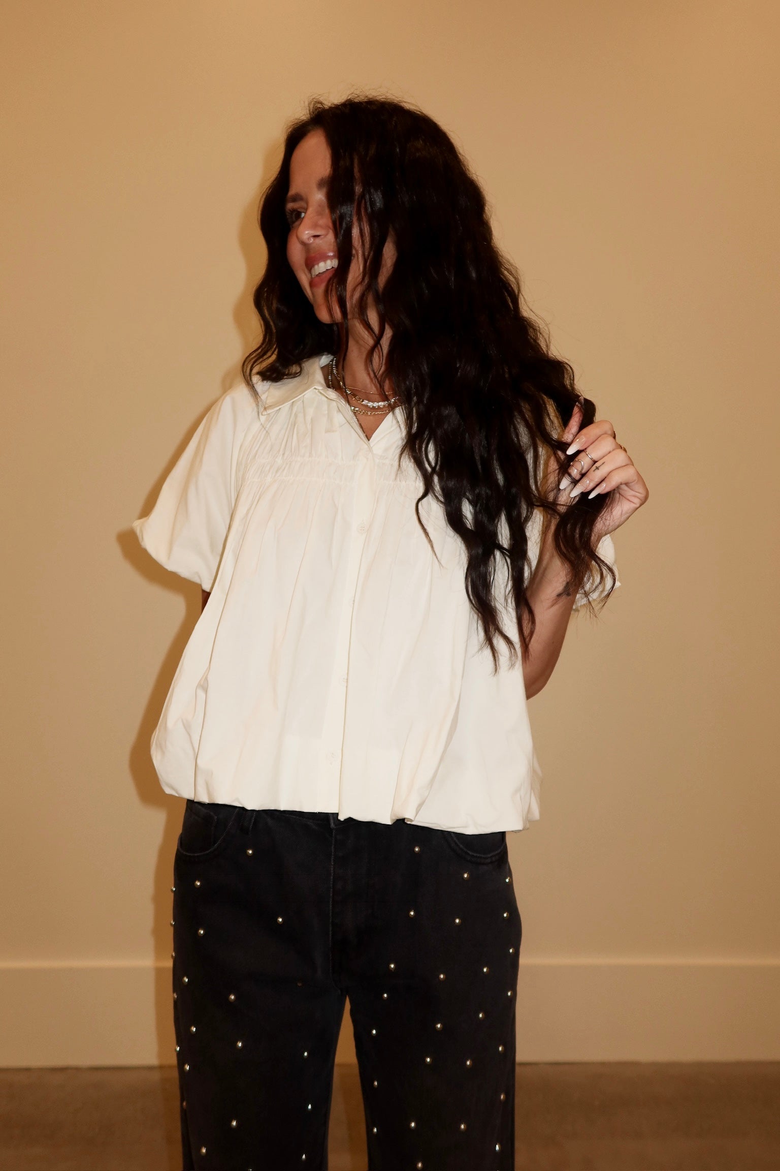 Smocked Puff Sleeve Blouse