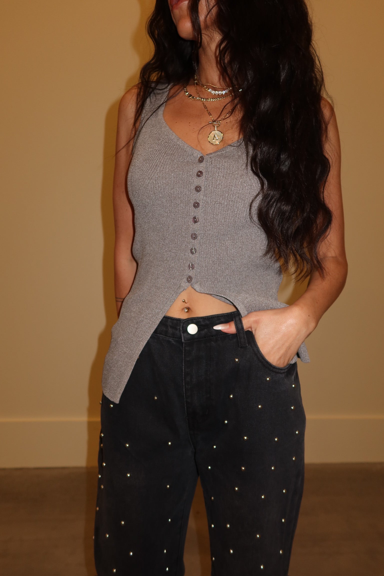 Studded Straight Leg Denim