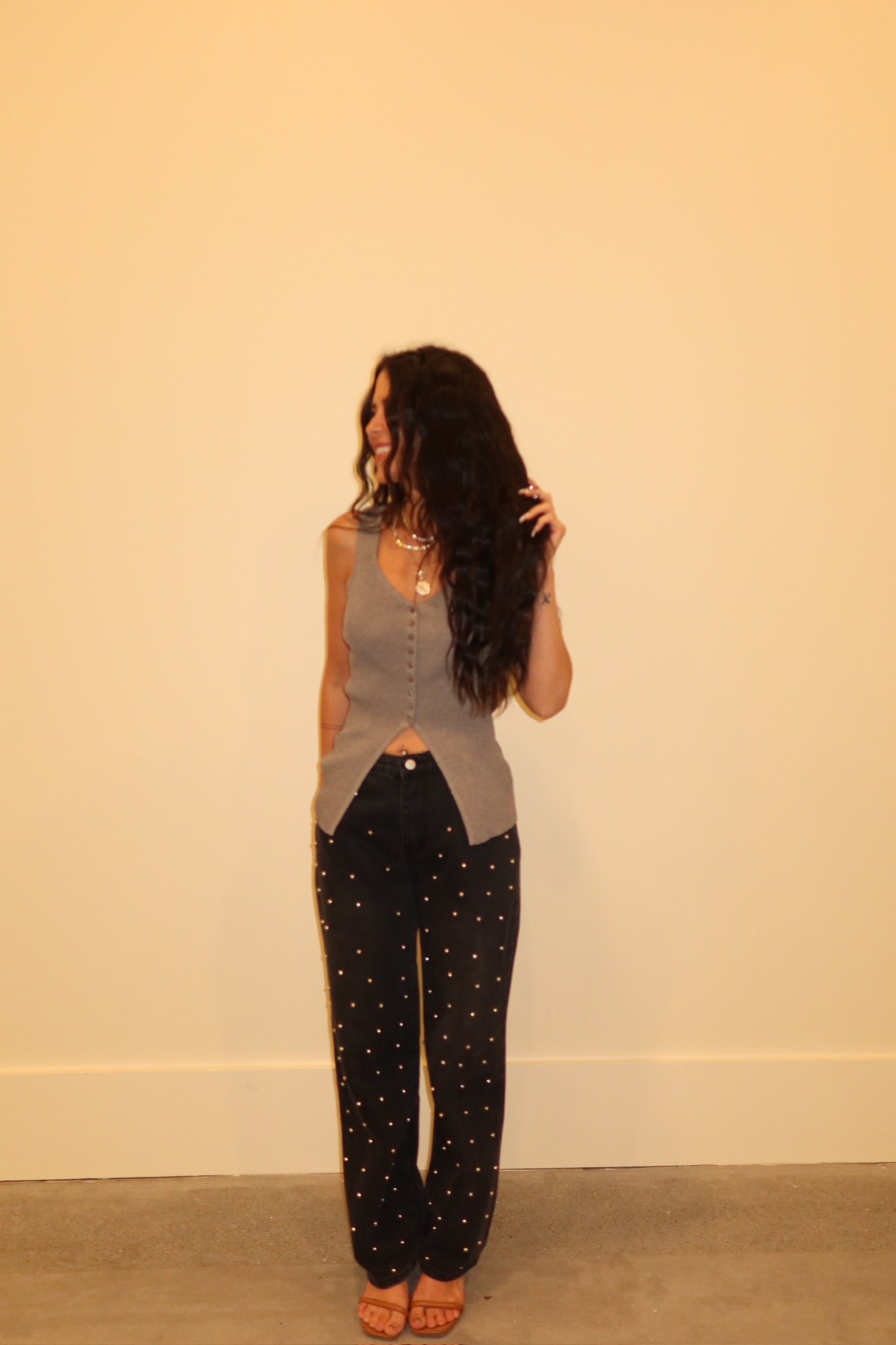 Studded Straight Leg Denim