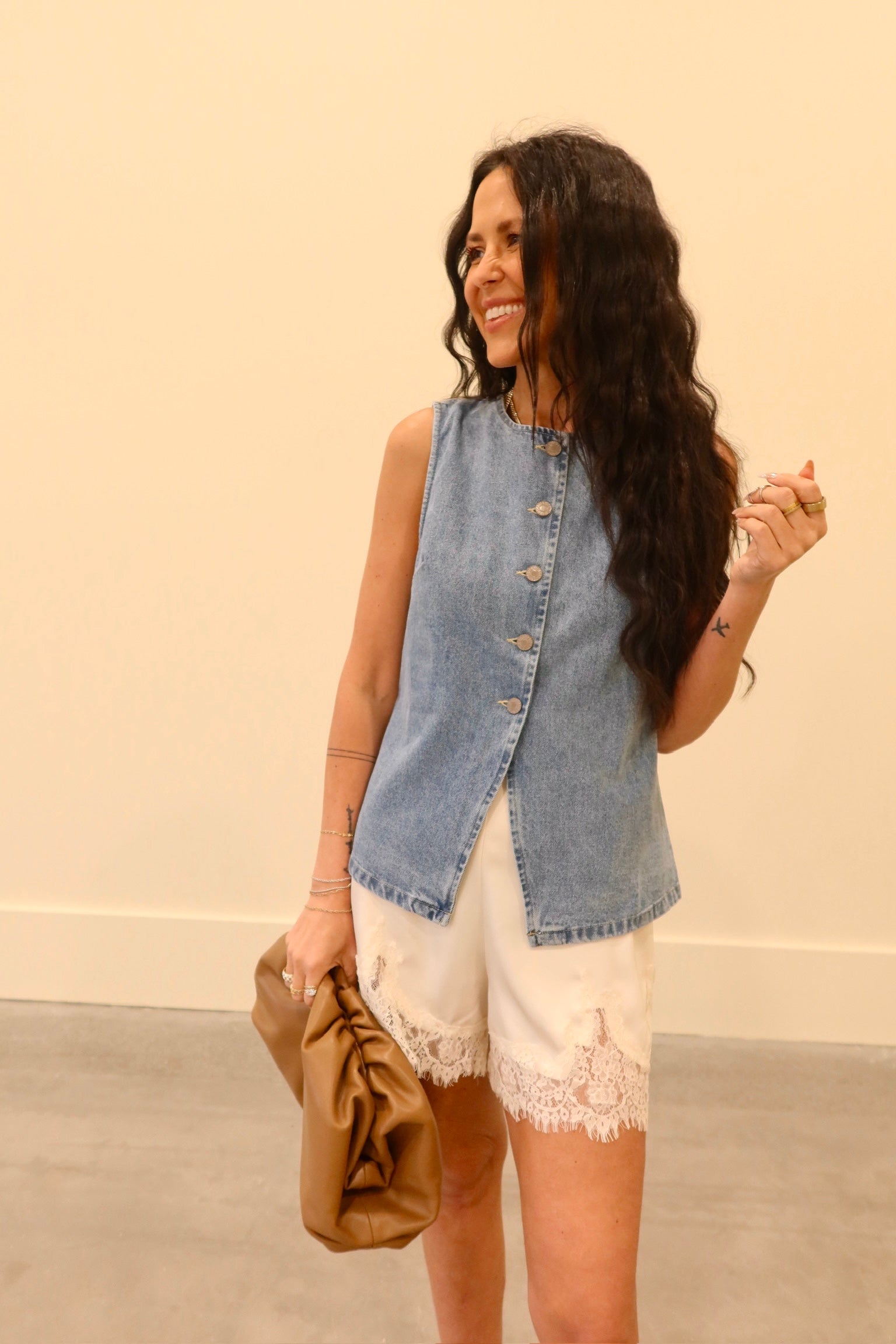 Elle Denim Button Down Top