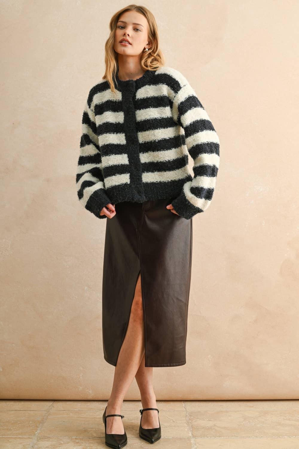 BOUCLE Striped SWEATER CARDIGAN