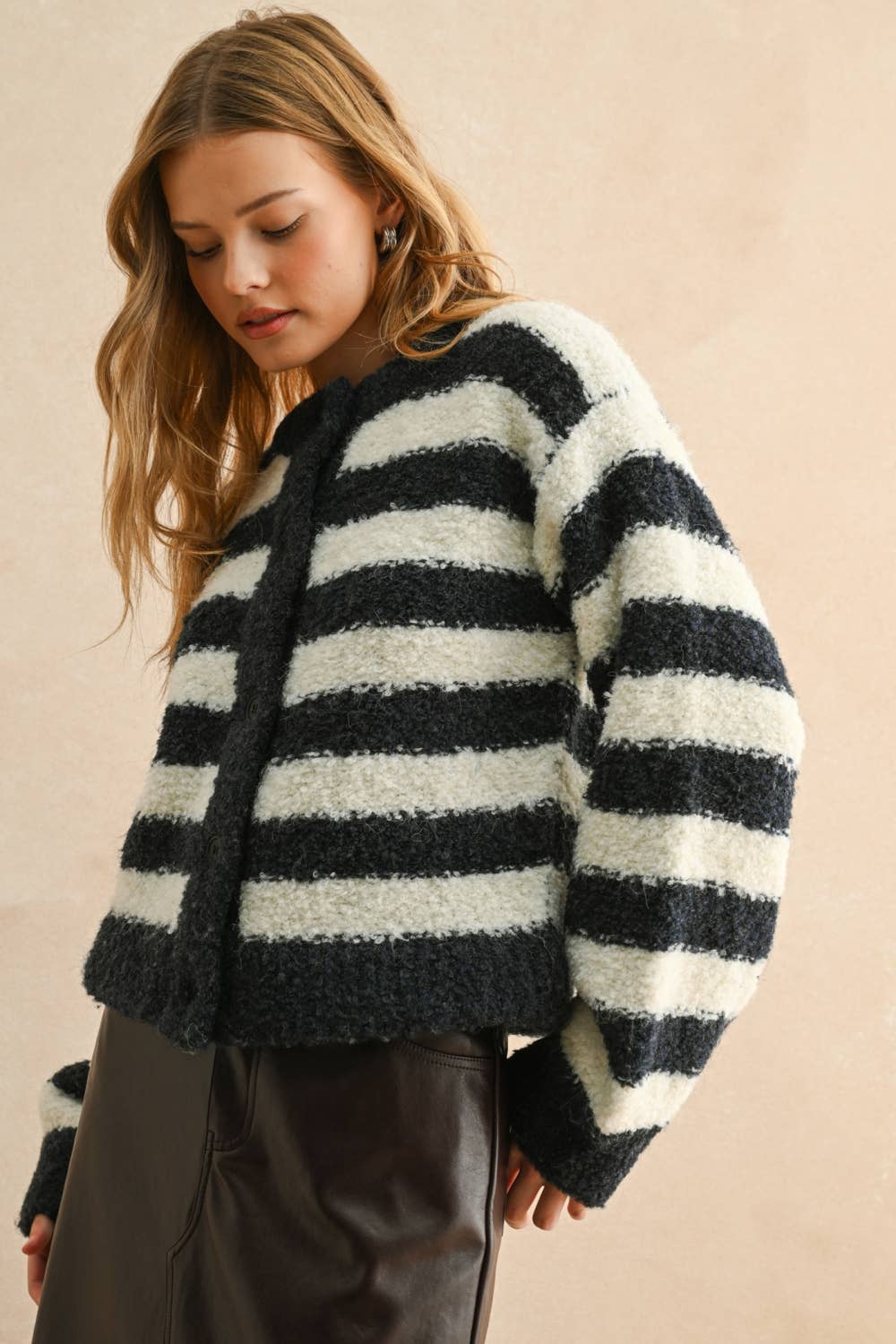 BOUCLE Striped SWEATER CARDIGAN