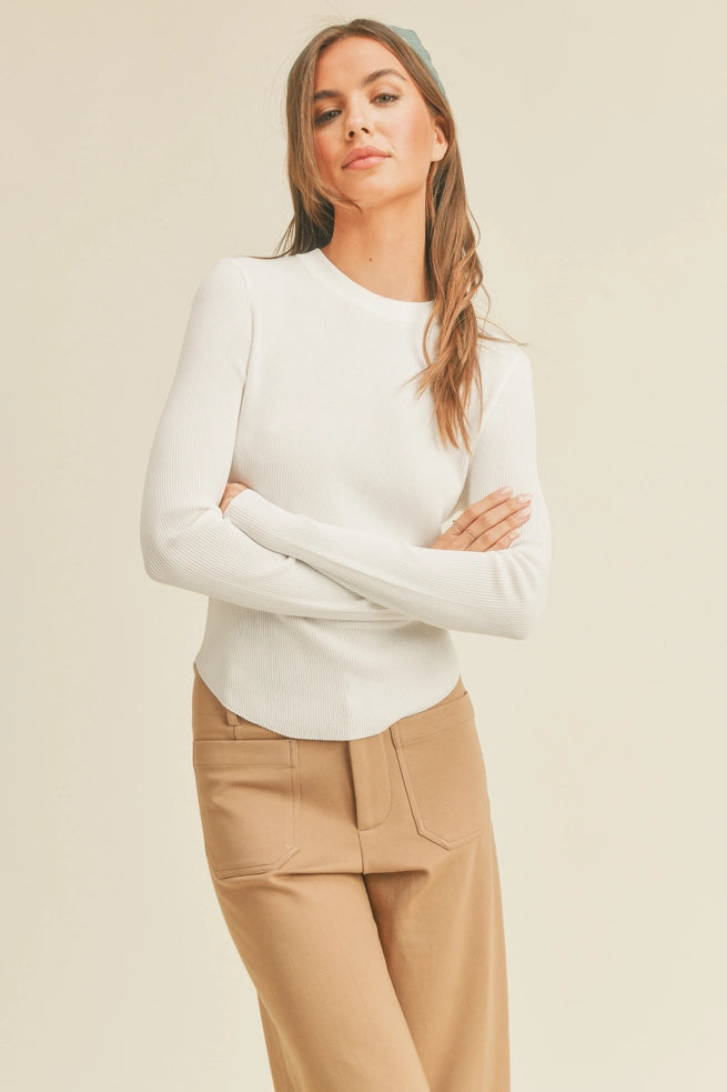 Abba Ribbed Long Sleeve in White image 1