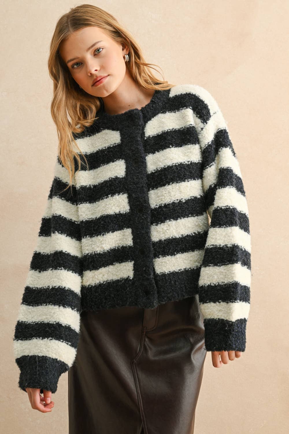 BOUCLE Striped SWEATER CARDIGAN