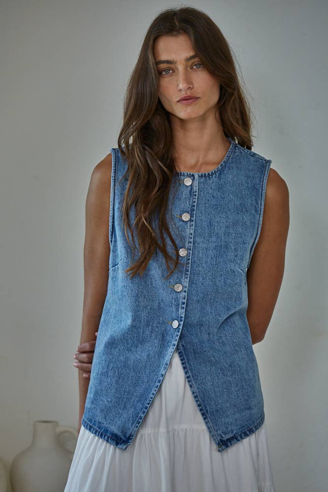 Elle Denim Button Down Top