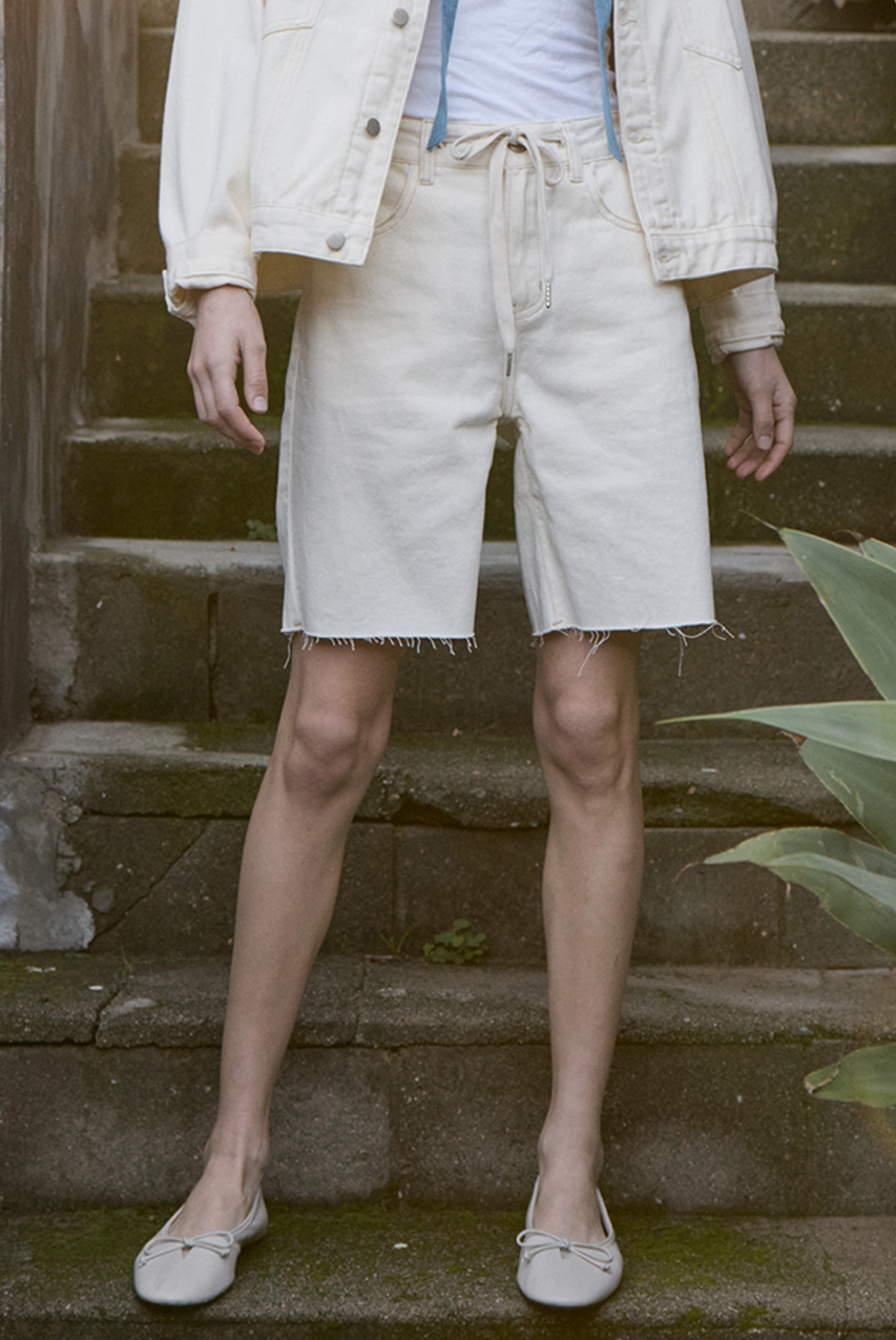 Feick Ecru Denim Shorts