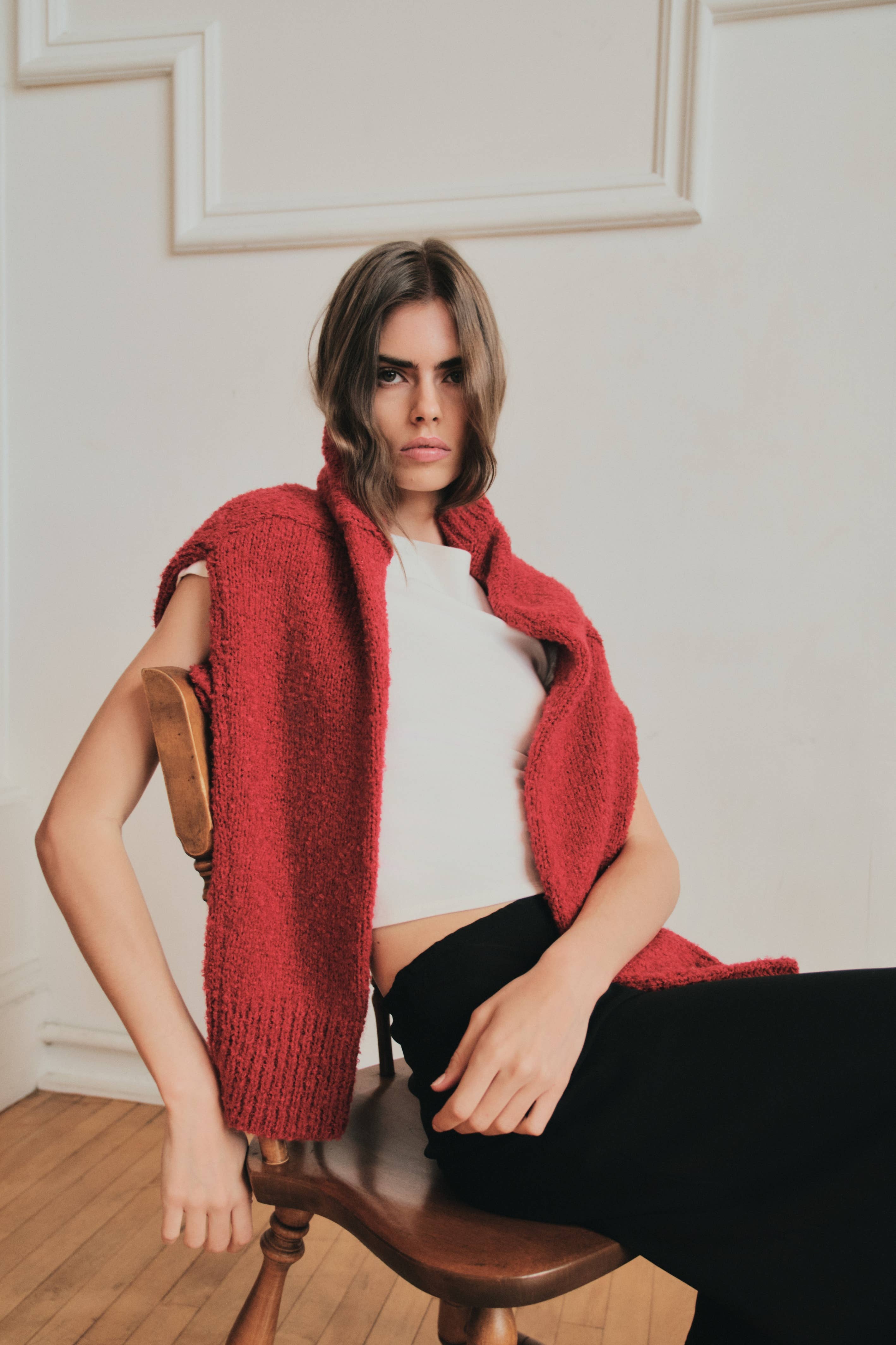 The Glen Sweater | Oversized Boucle Knit V-Neck Sweater