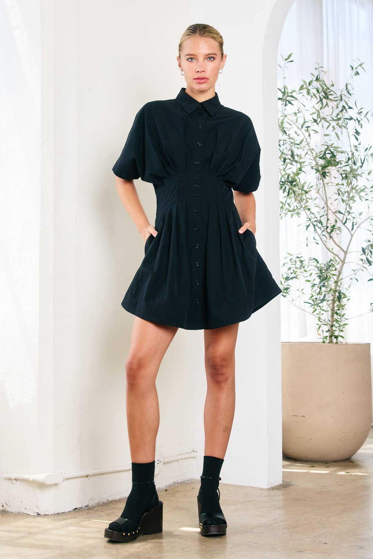 Pintuck Shirt Dress