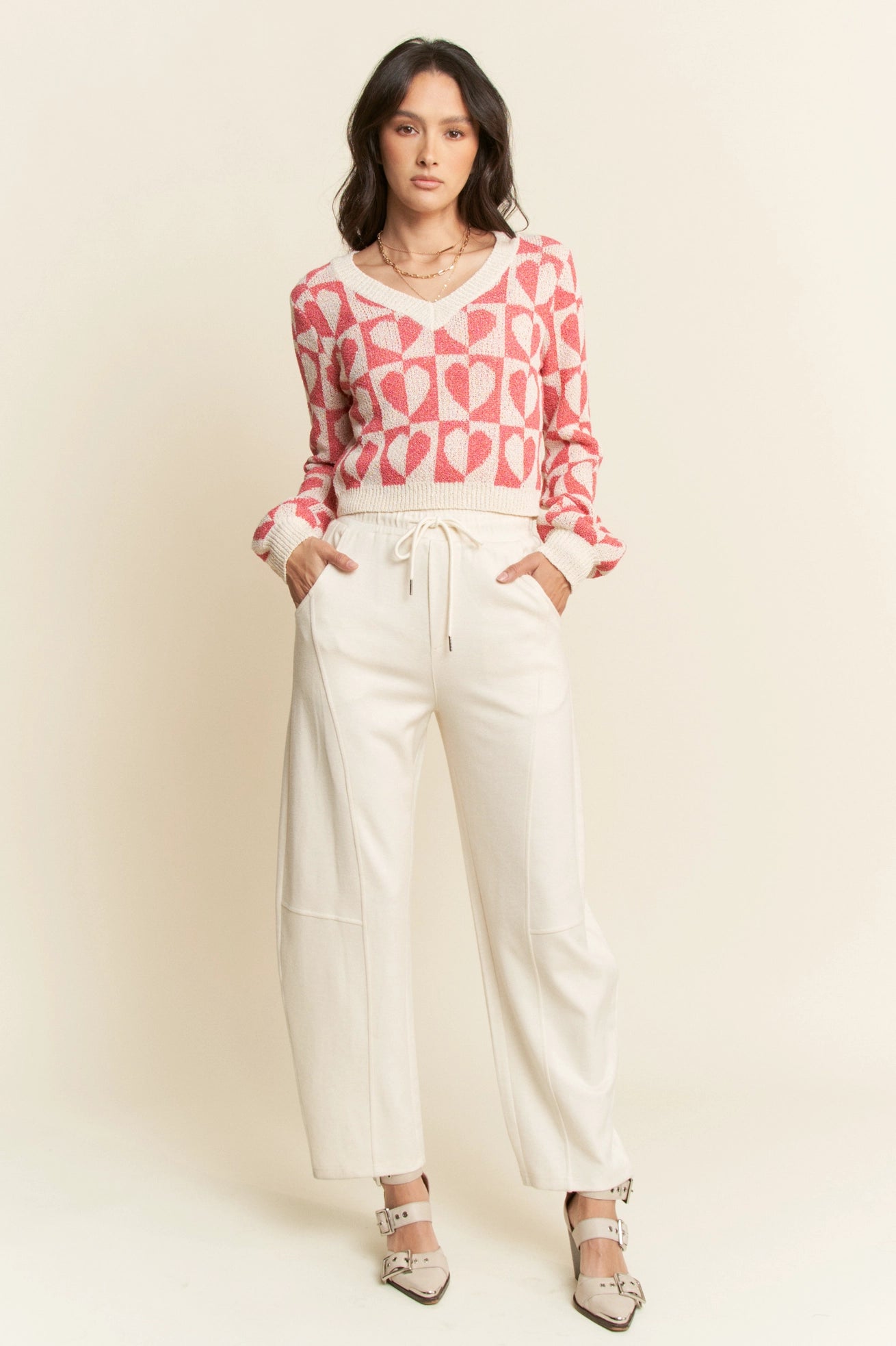 Shay Woven Elastic Trouser in Cream image 0