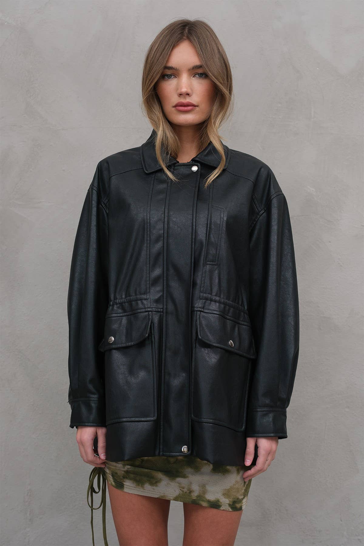 Shell Faux Leather Safari Jacket
