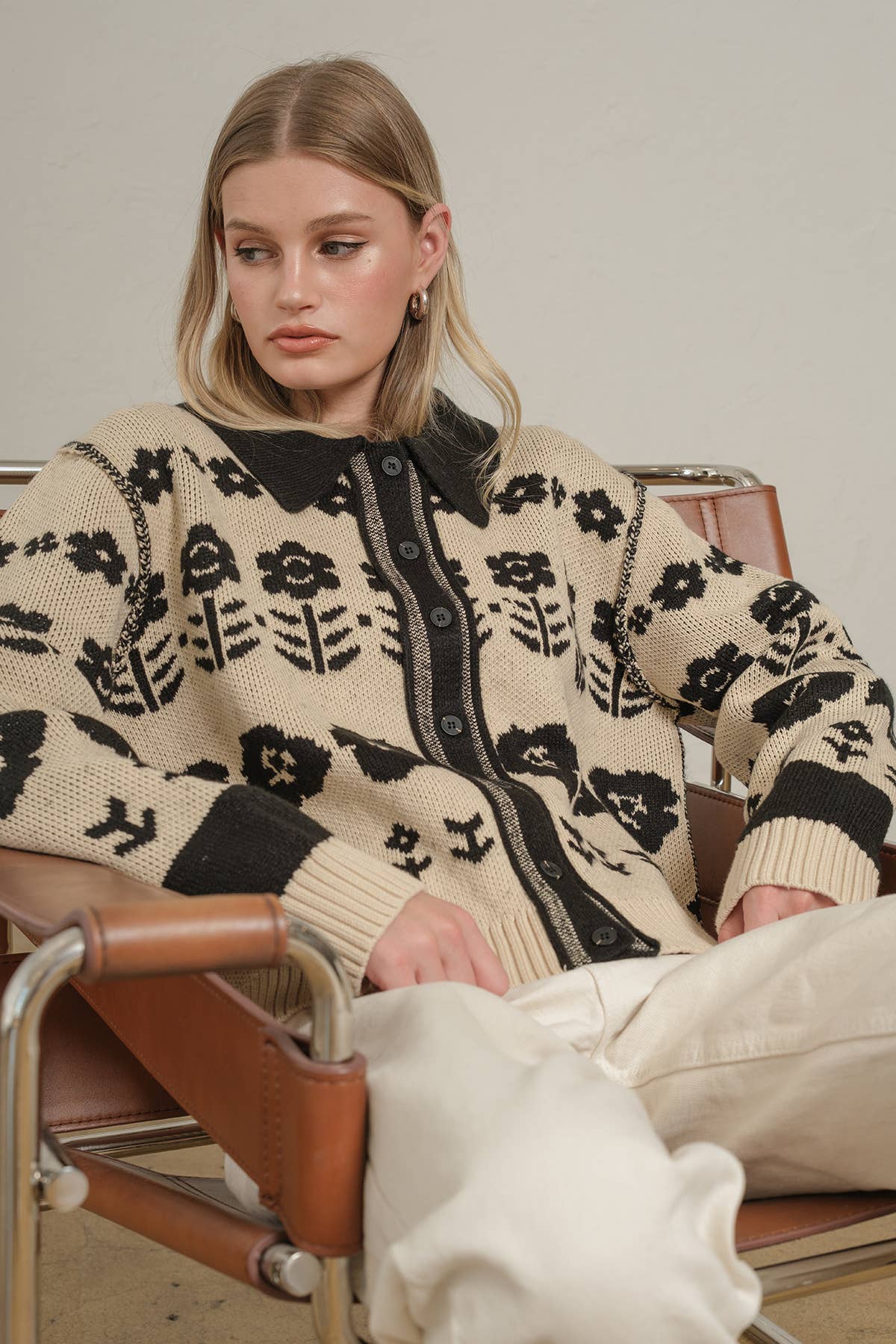 Floral Jacquard Knit Cardigan