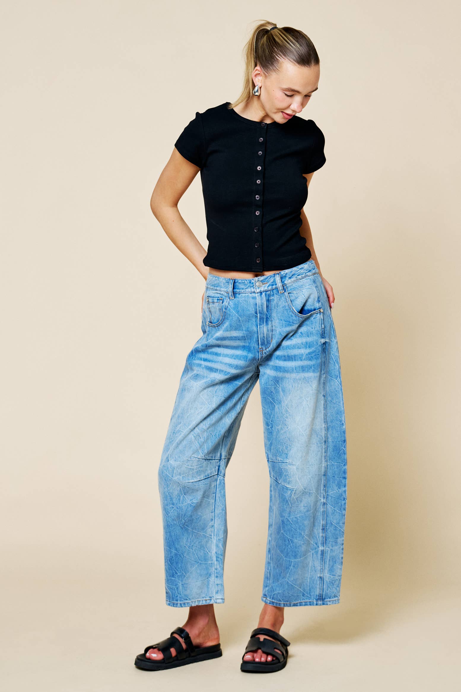 Ribbed Button Down Knit Top