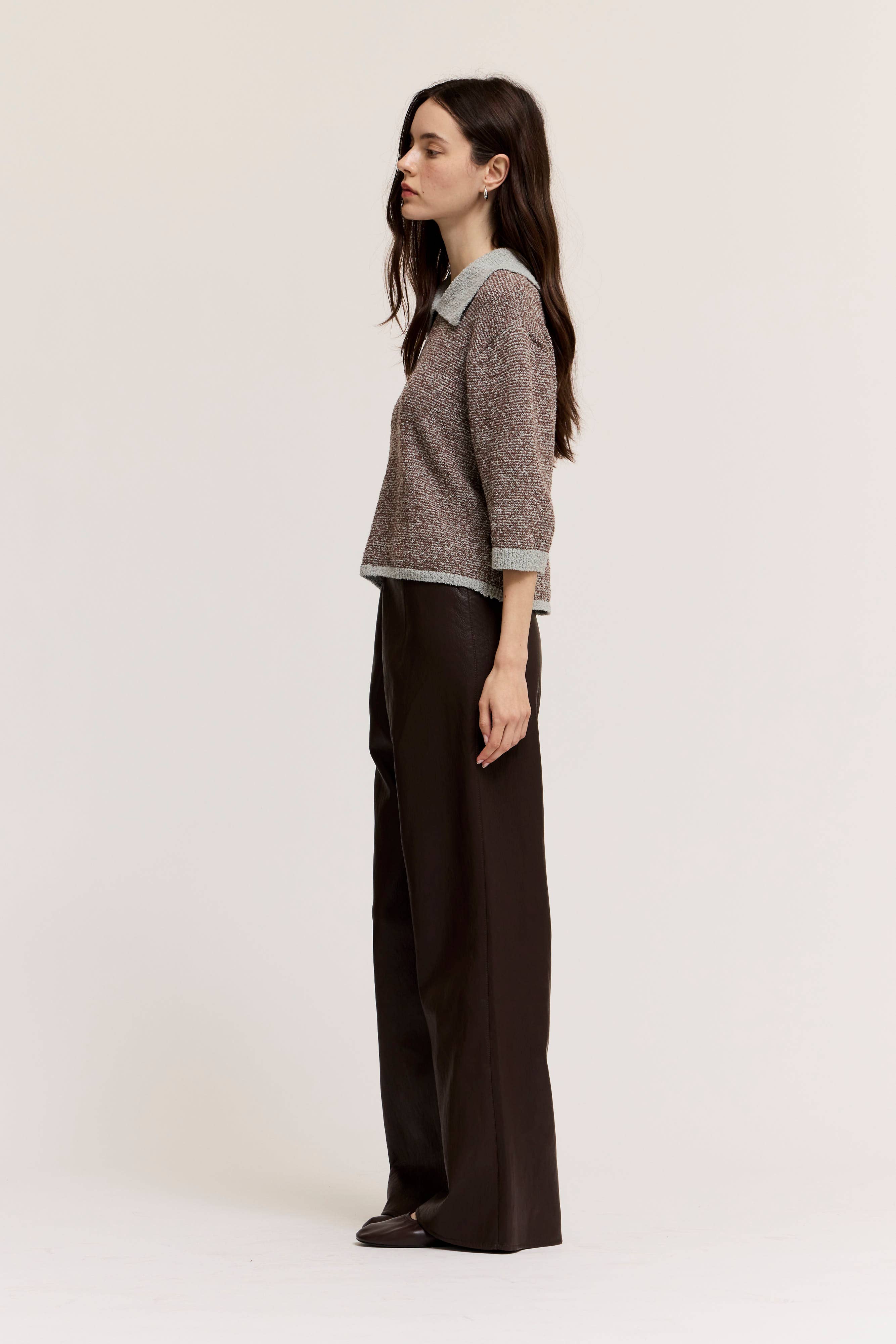 Two Tone Collared Knit Top