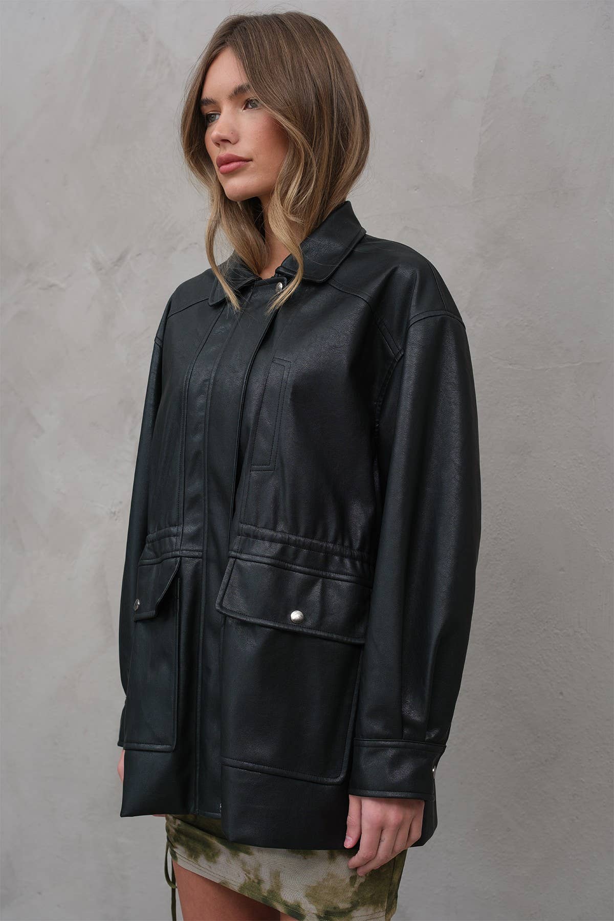 Shell Faux Leather Safari Jacket