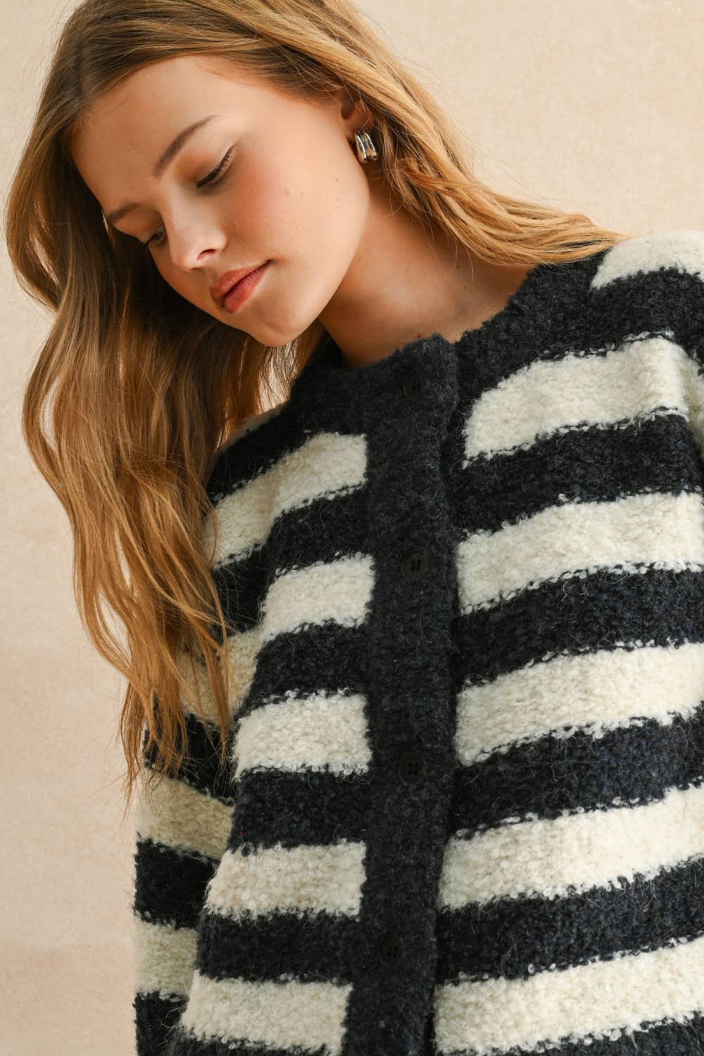BOUCLE  Striped SWEATER CARDIGAN