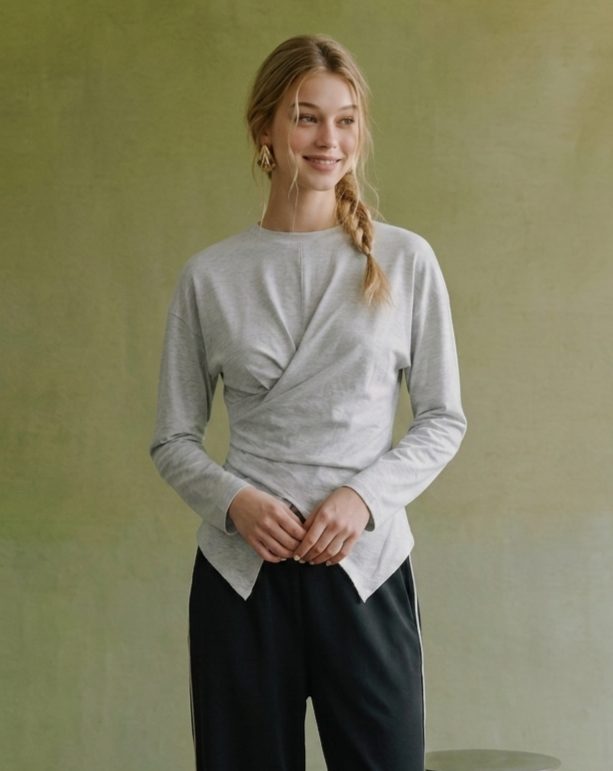 Twist Front Long Sleeve Knit Top