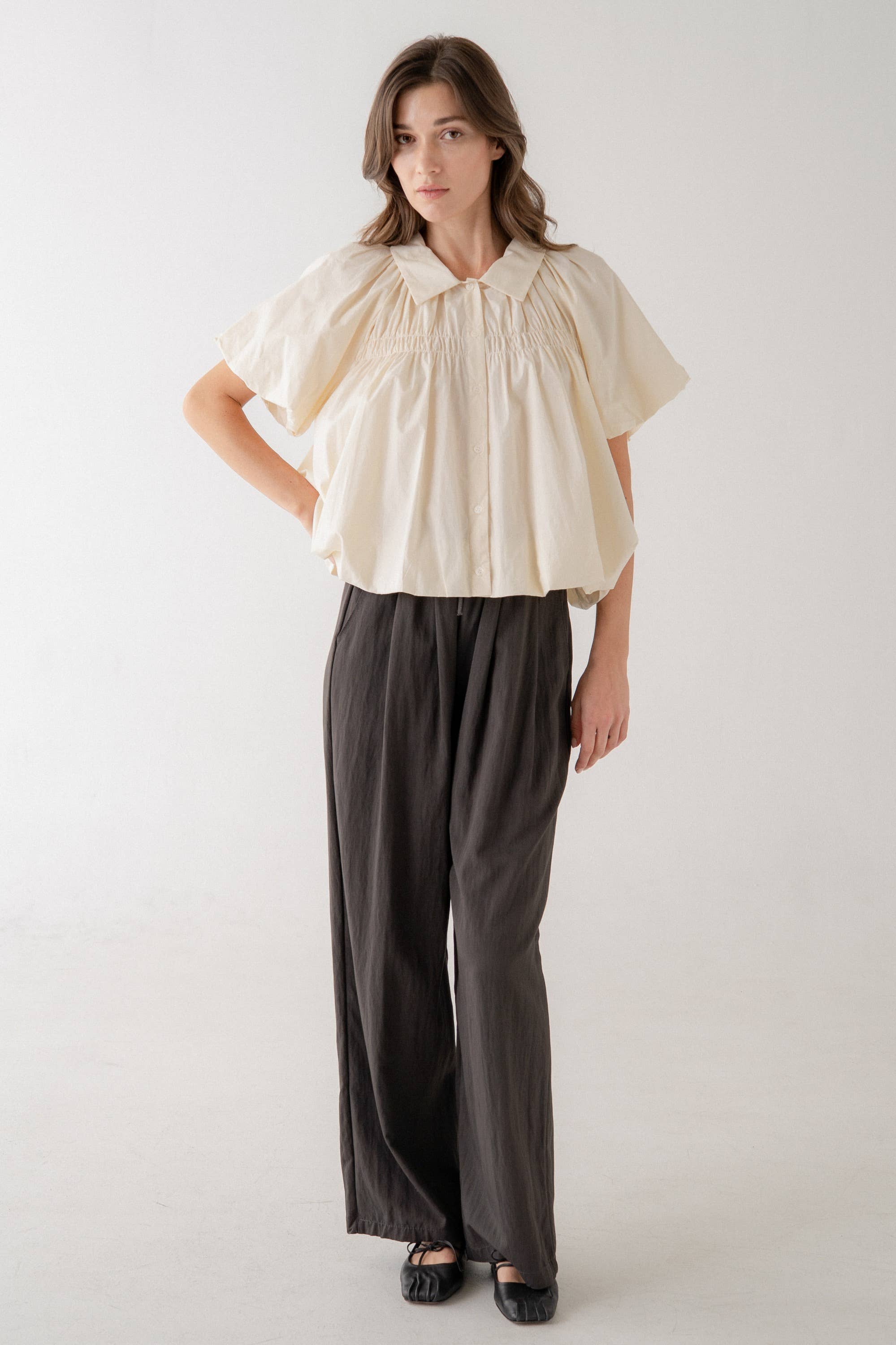 Smocked Puff Sleeve Blouse