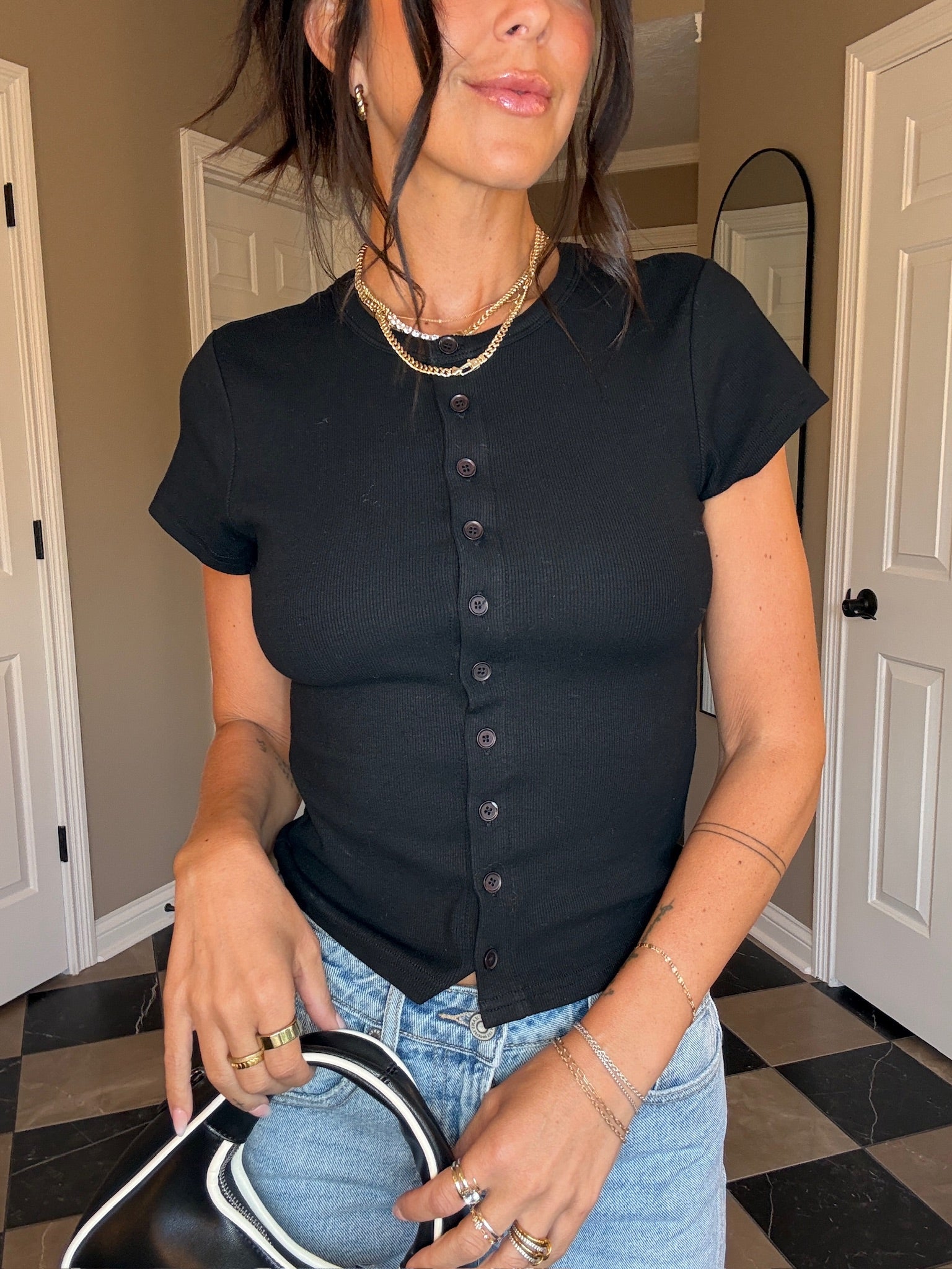 Ribbed Button Down Knit Top