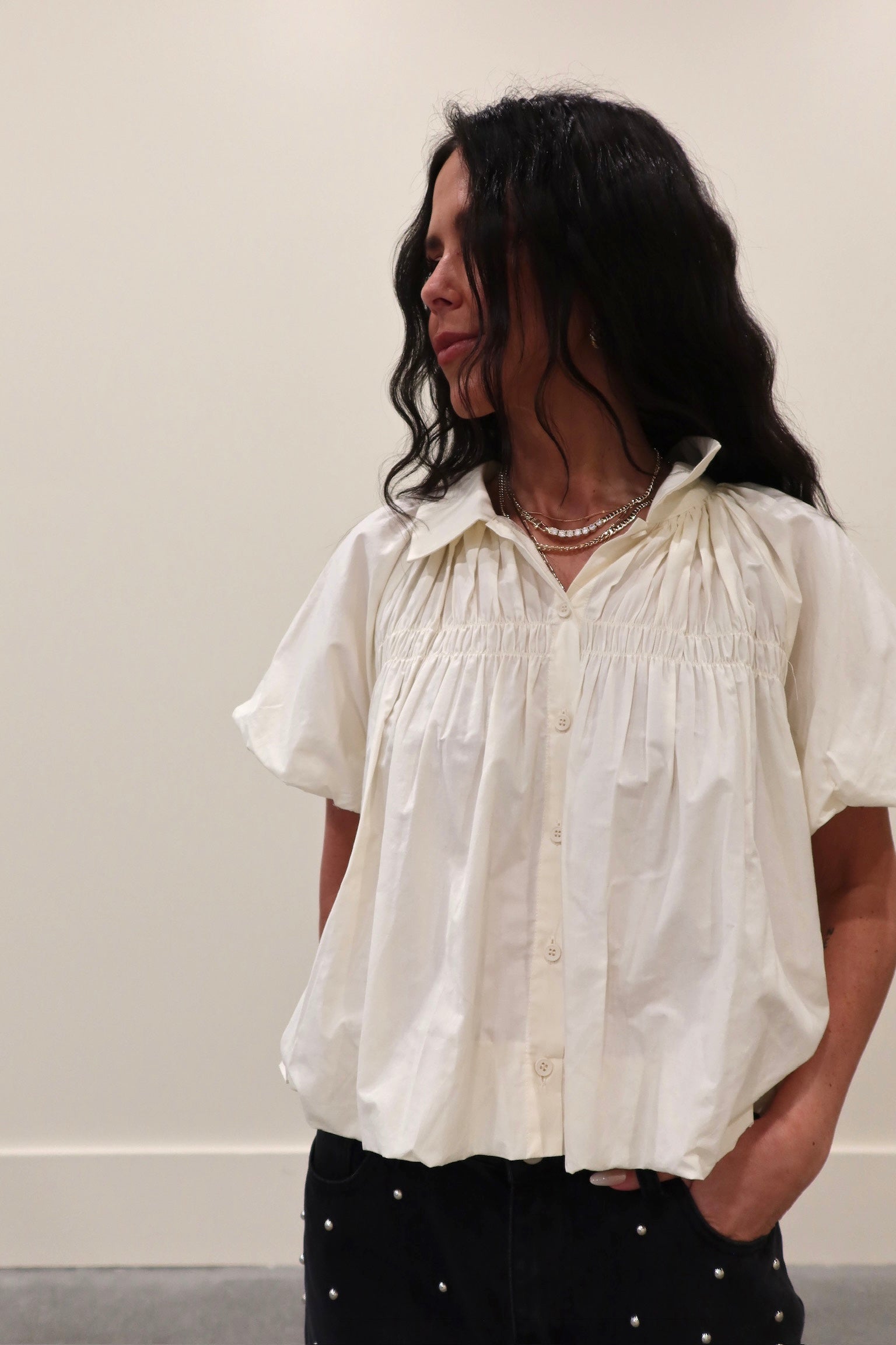 Smocked Puff Sleeve Blouse