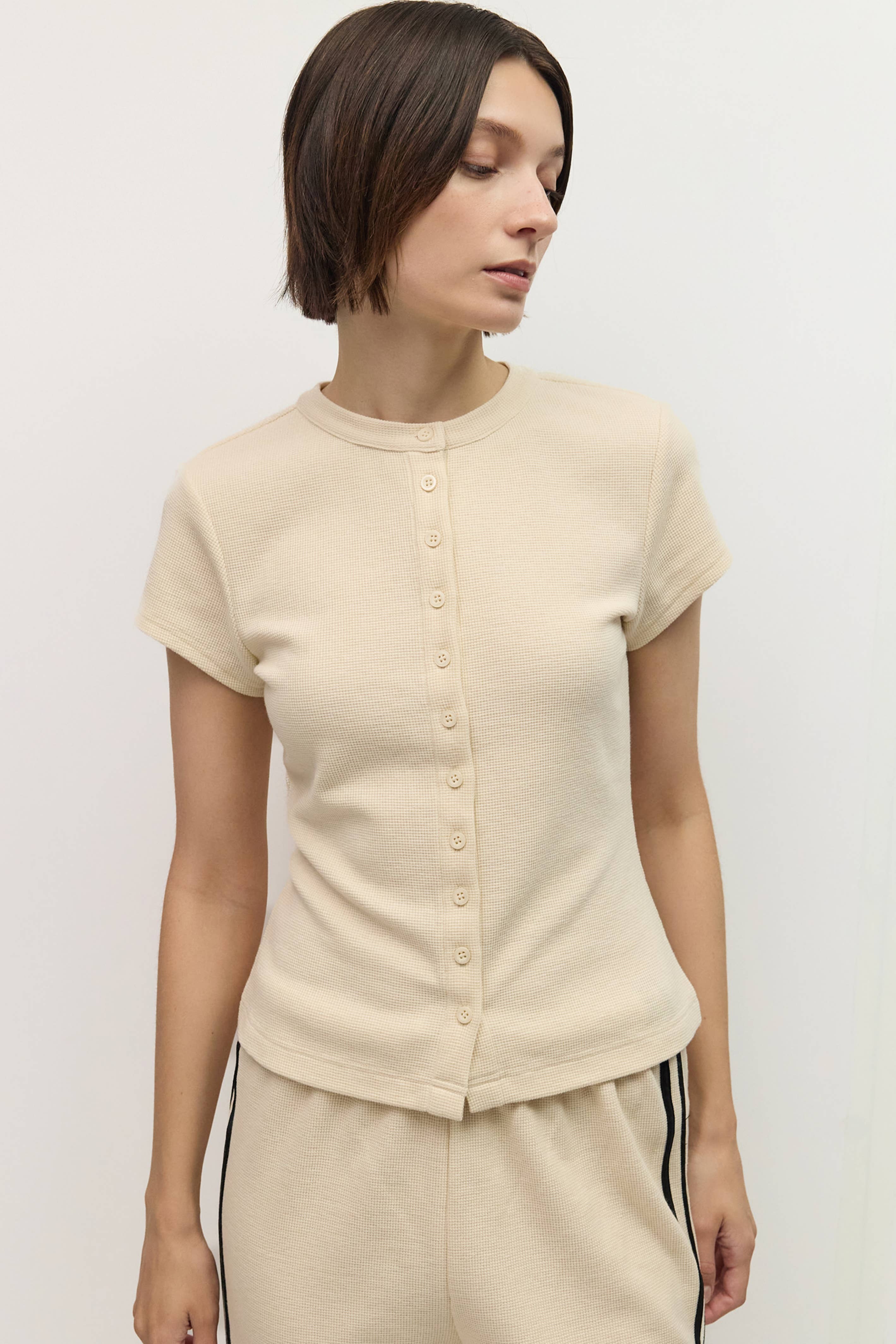 The Enzo Top | Waffle Button-Up Knit Top