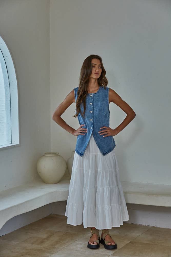 Elle Denim Button Down Top