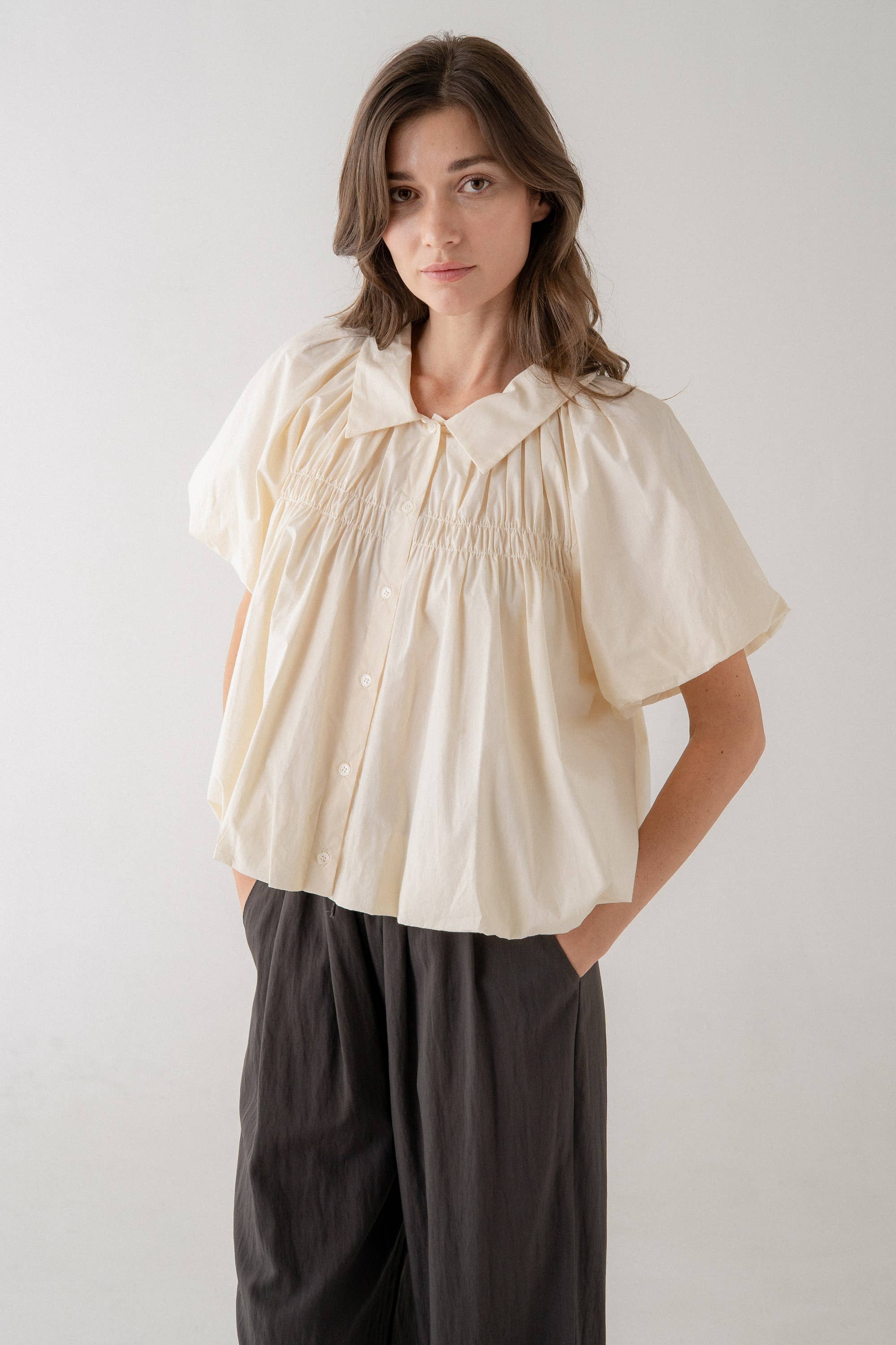 Smocked Puff Sleeve Blouse