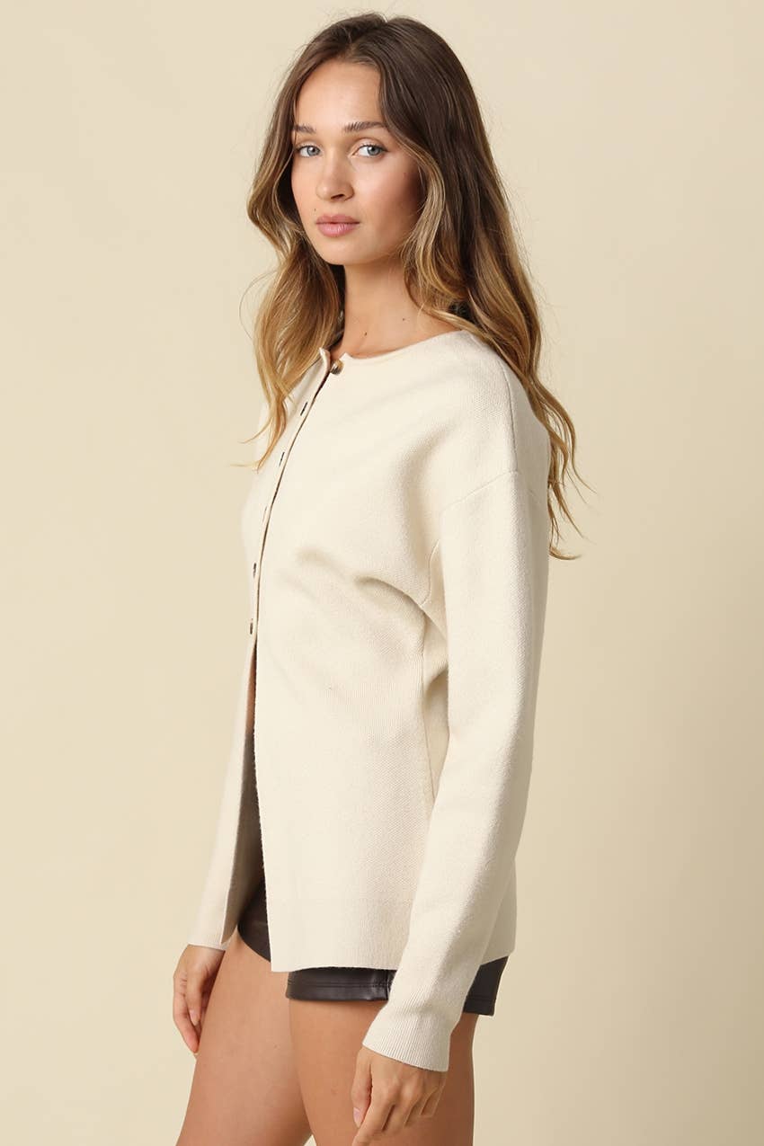 Goldie Button Front Peplum Sweater