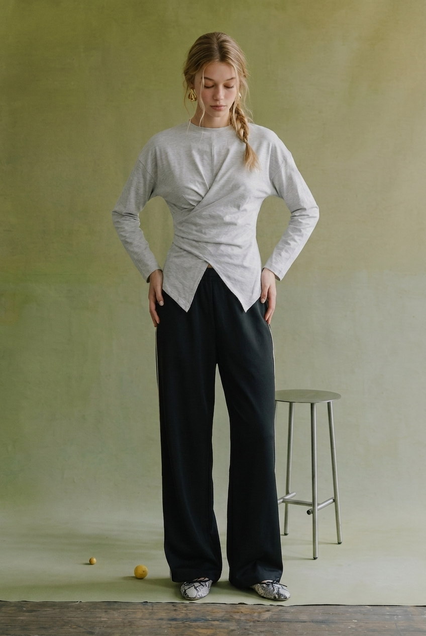 Twist Front Long Sleeve Knit Top
