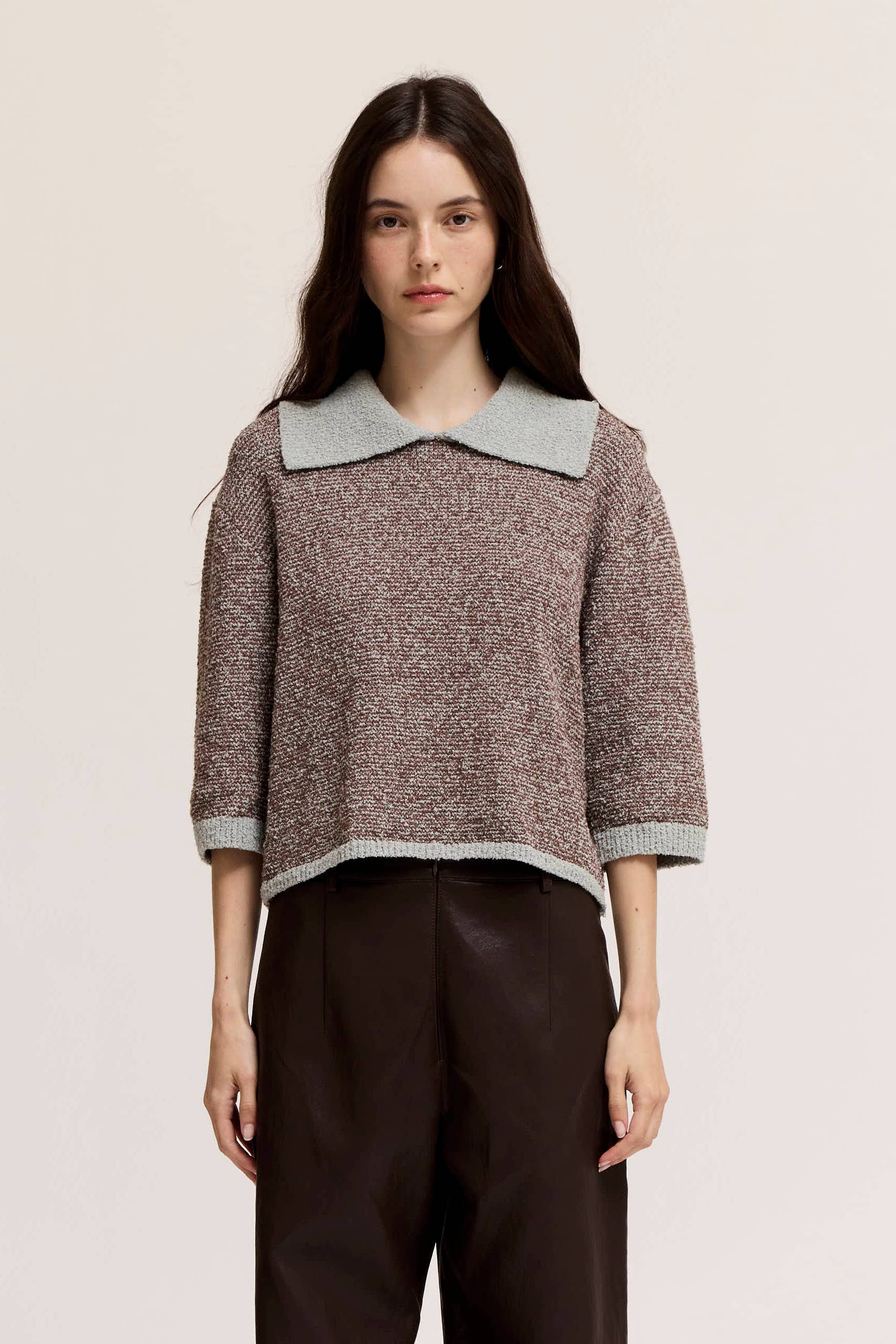 Two Tone Collared Knit Top