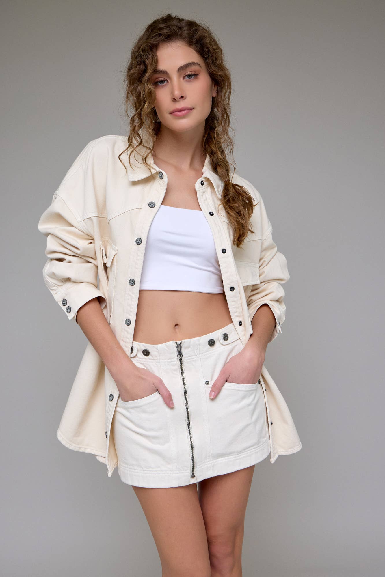 Ecru Wash Oversized Western Shirt