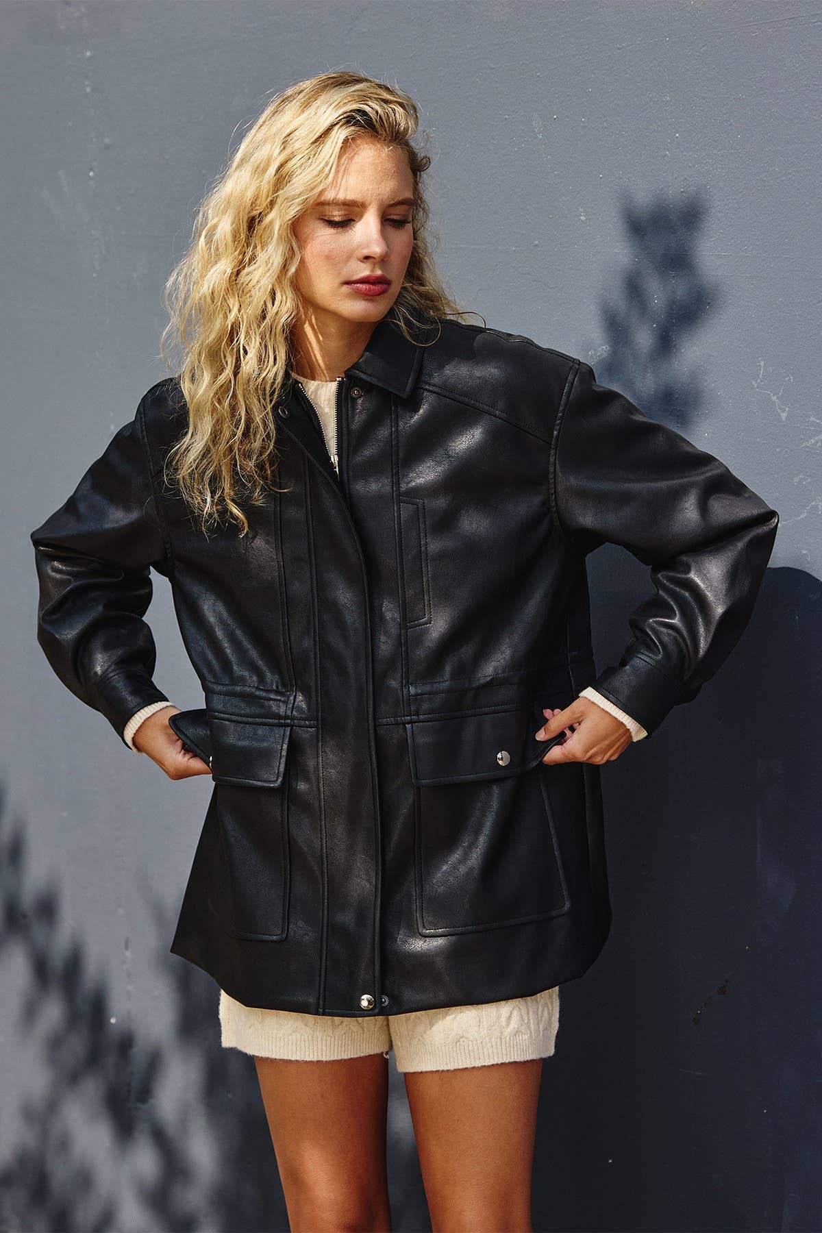 Shell Faux Leather Safari Jacket