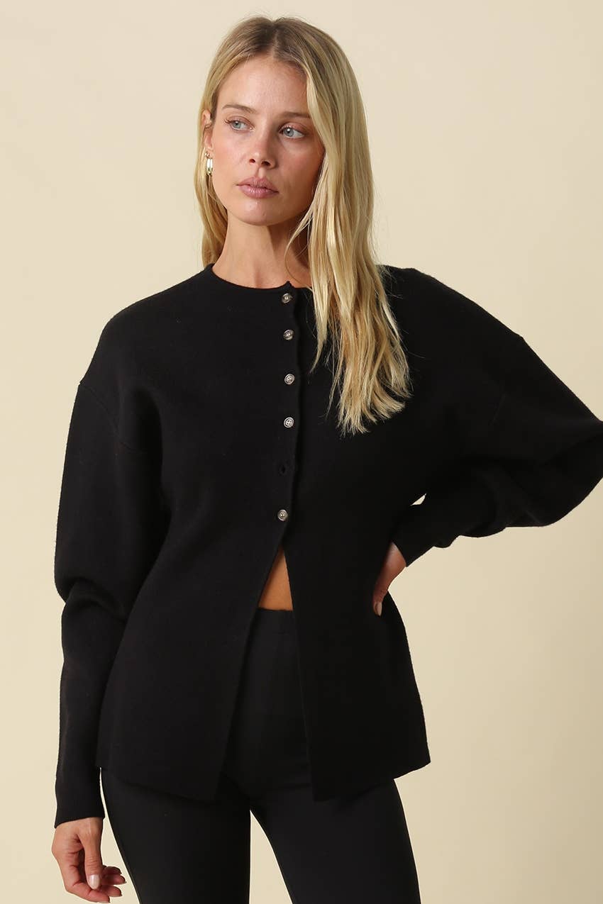 Goldie Button Front Peplum Sweater